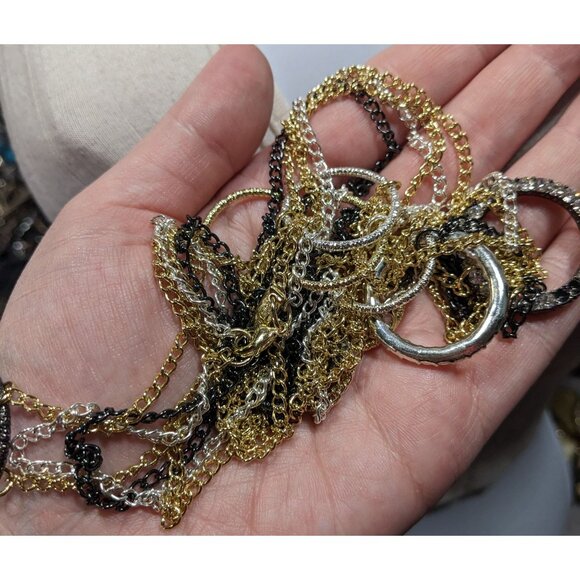 Daisy Fuentes Multi Metallic Layered Chain Necklace With Rhinestone Rings - Picture 5 of 6